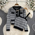 Elegant Plaid Round Neck Soft Knitted Cardigan Sweater with Tank Top Set